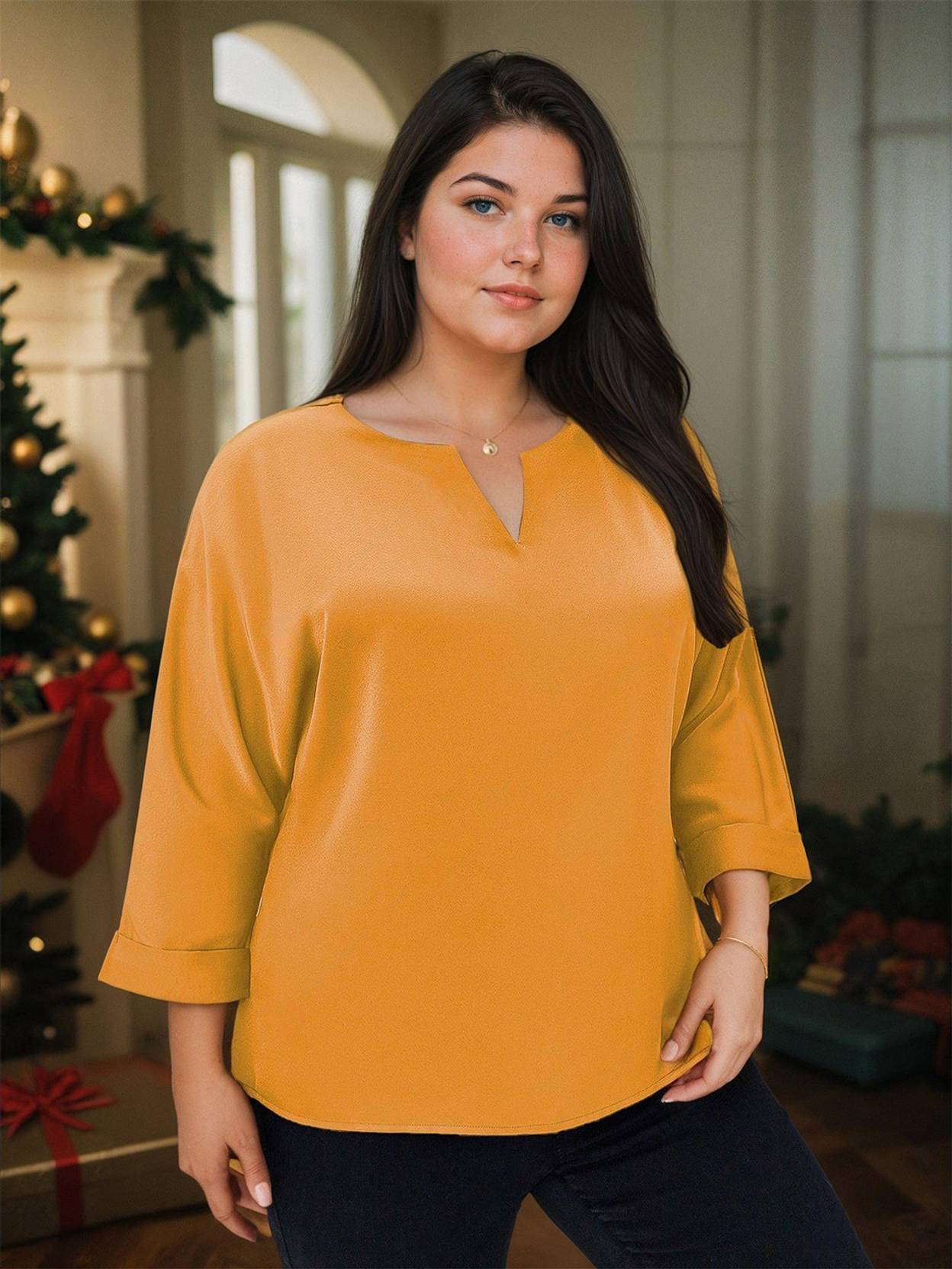 Curvy CLOSET Casual Regular Sleeves Solid Women Yellow Top - Image 3