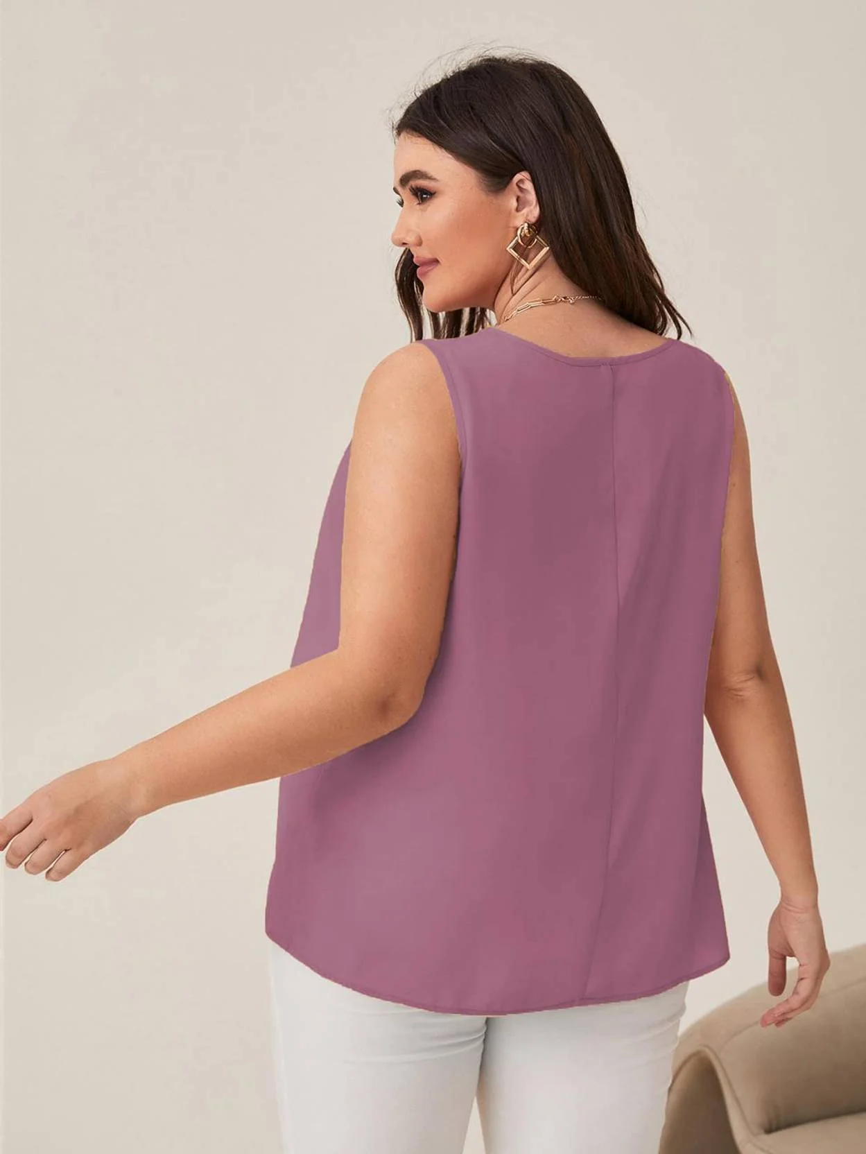 Curvy CLOSET Casual Sleeveless Solid Women Purple Top - Image 3