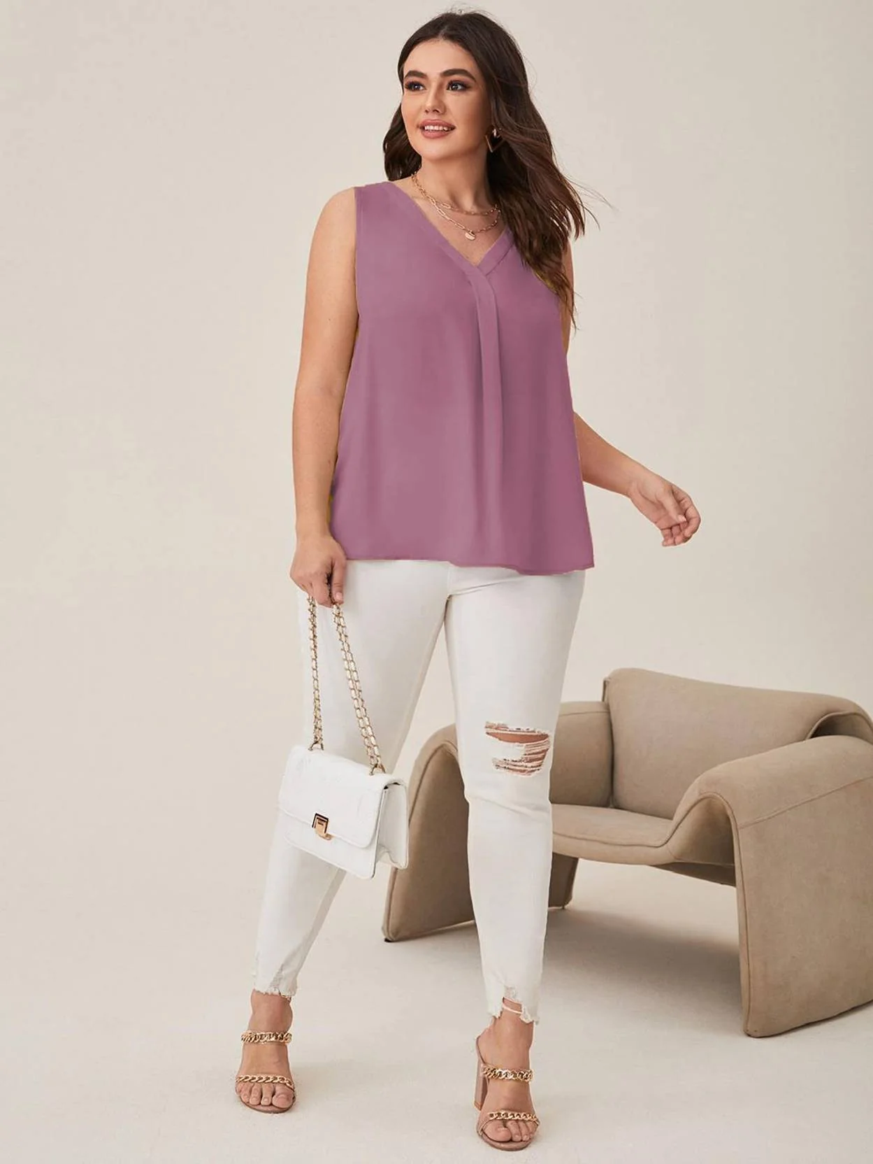 Curvy CLOSET Casual Sleeveless Solid Women Purple Top - Image 4