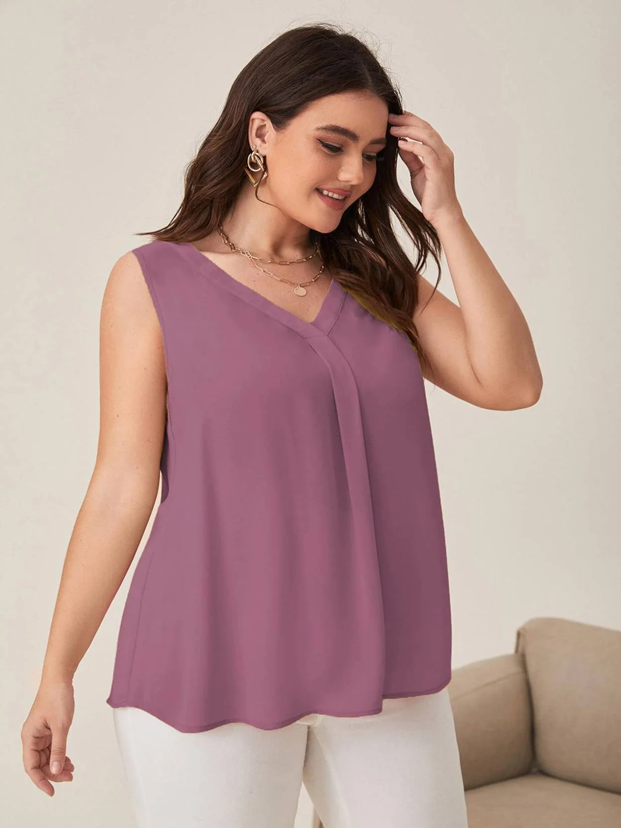 Curvy CLOSET Casual Sleeveless Solid Women Purple Top - Image 5