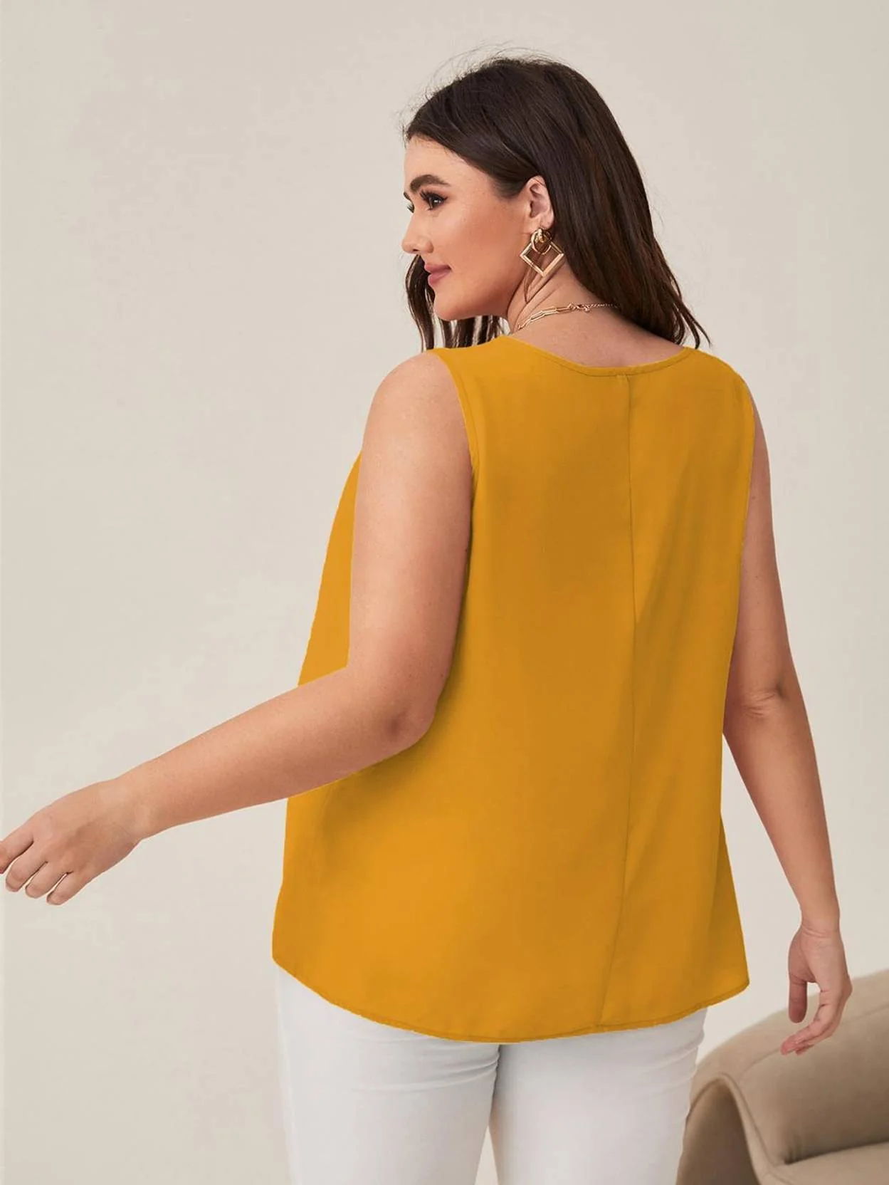 Curvy CLOSET Casual Sleeveless Solid Women Yellow Top - Image 3