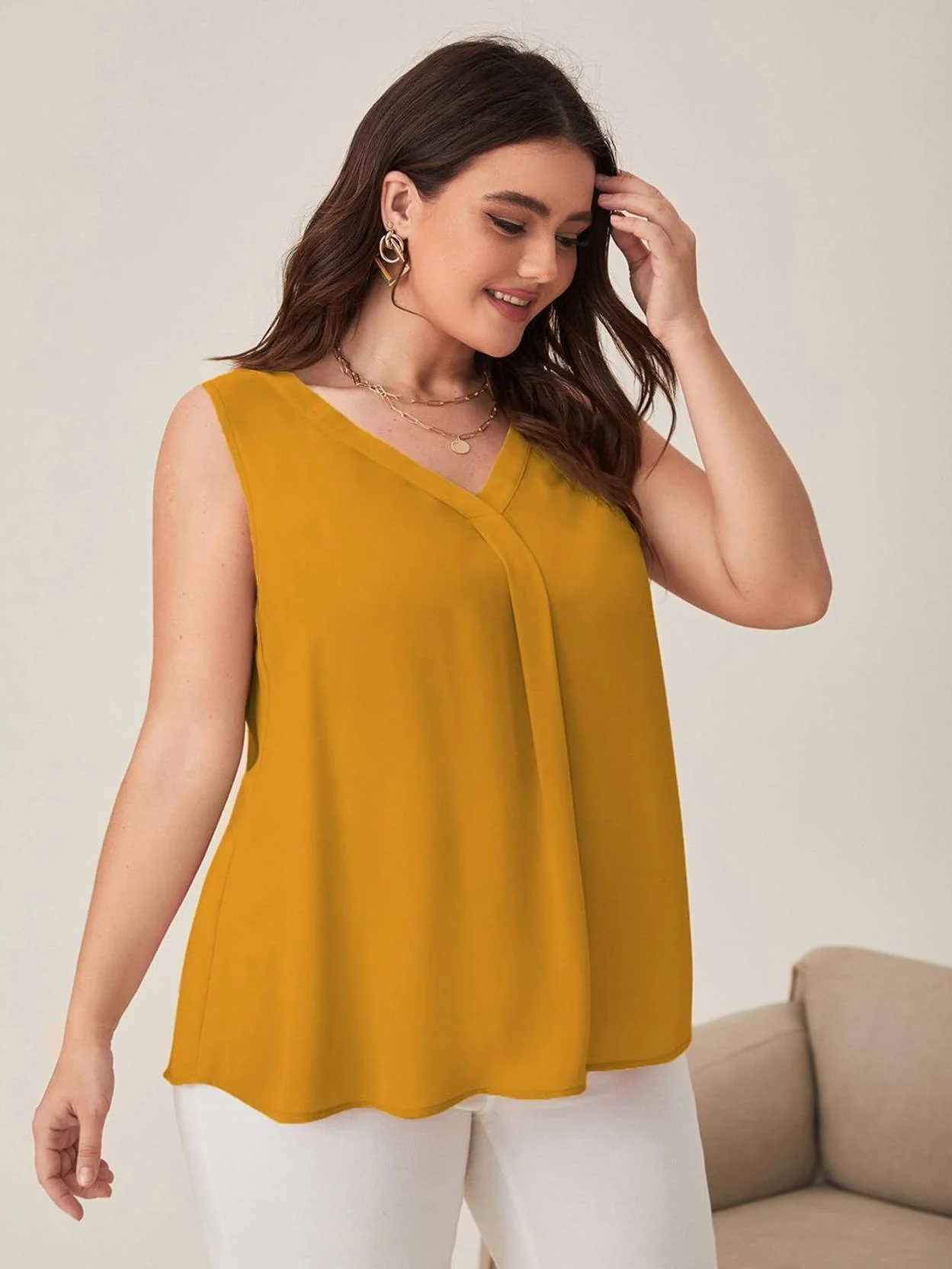 Curvy CLOSET Casual Sleeveless Solid Women Yellow Top - Image 5