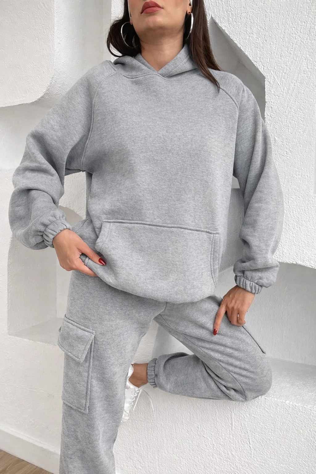 Grey Cozy Hoodie & Cargo Jogger Set - Image 4