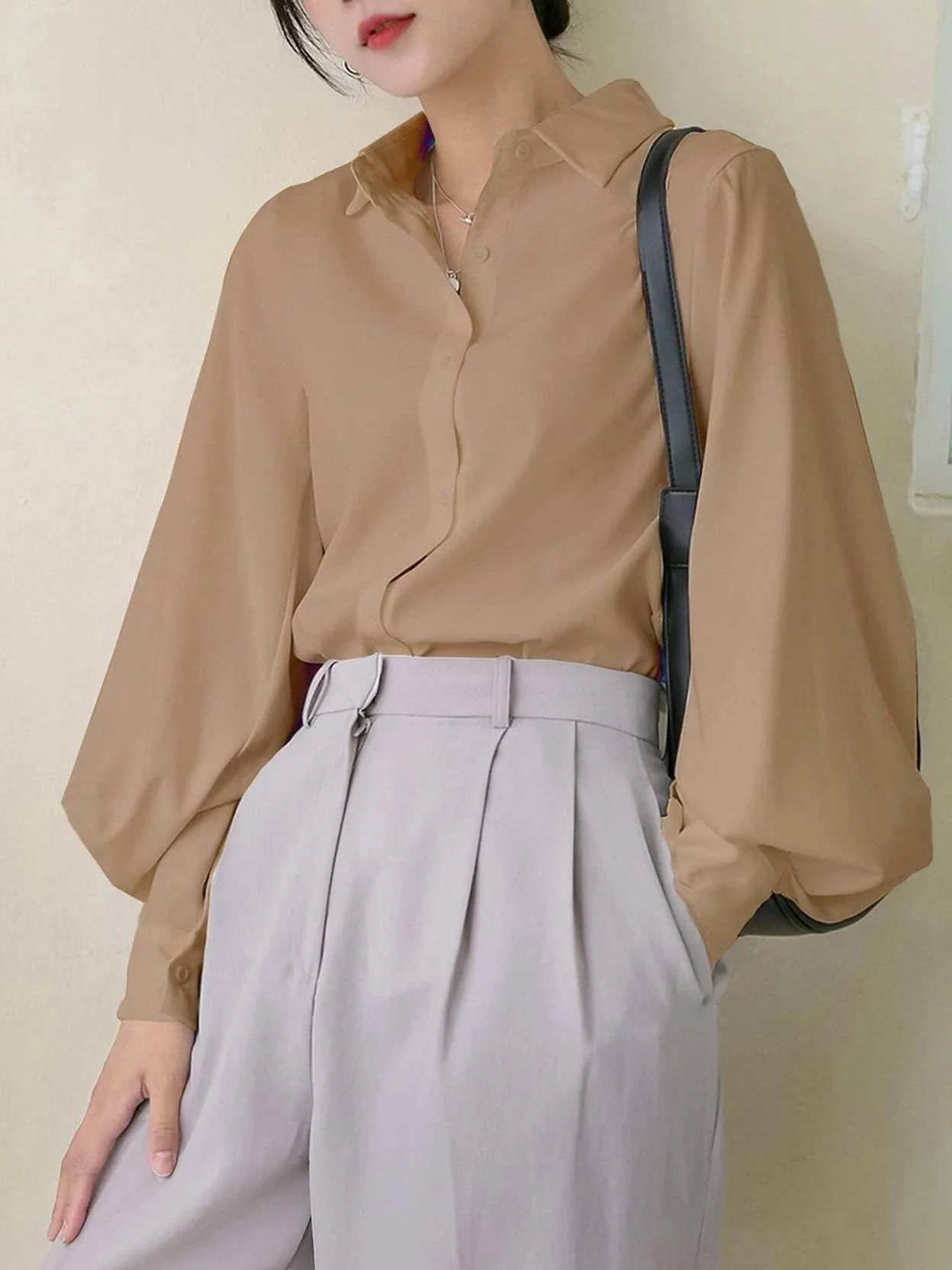 KOTTY Casual Balloon Sleeve Solid Women Beige Top - Image 4