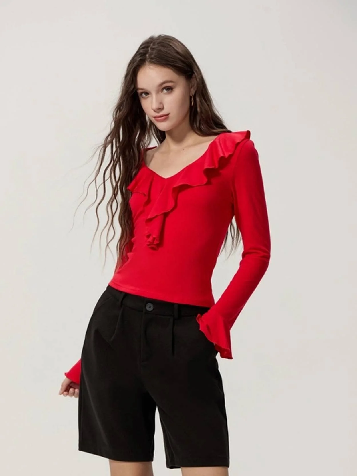 KOTTY Casual Bell Sleeves Solid Women Red Top - Image 3