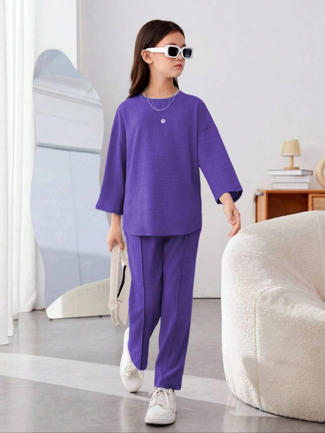 KOTTY  Girls Maxi/Full Length Casual Dress  (Purple, 3/4 Sleeve) - Image 4