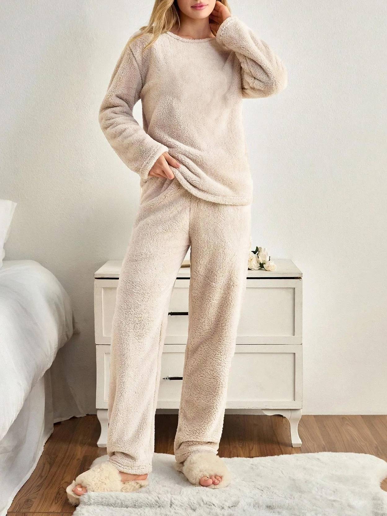 KOTTY  Women Night Suit Set Beige Solid - Image 4