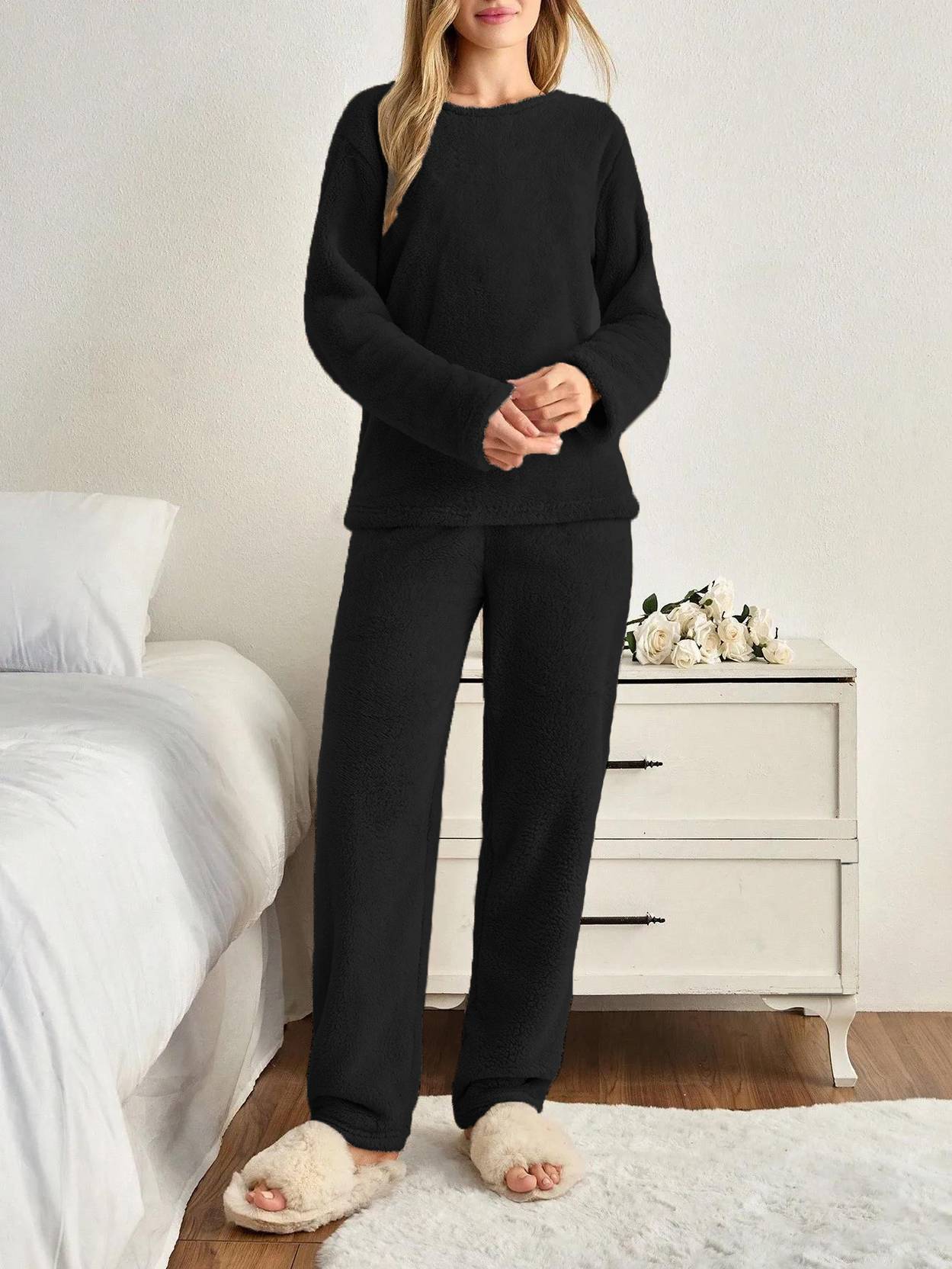 KOTTY  Women Night Suit Set Black Solid - Image 3