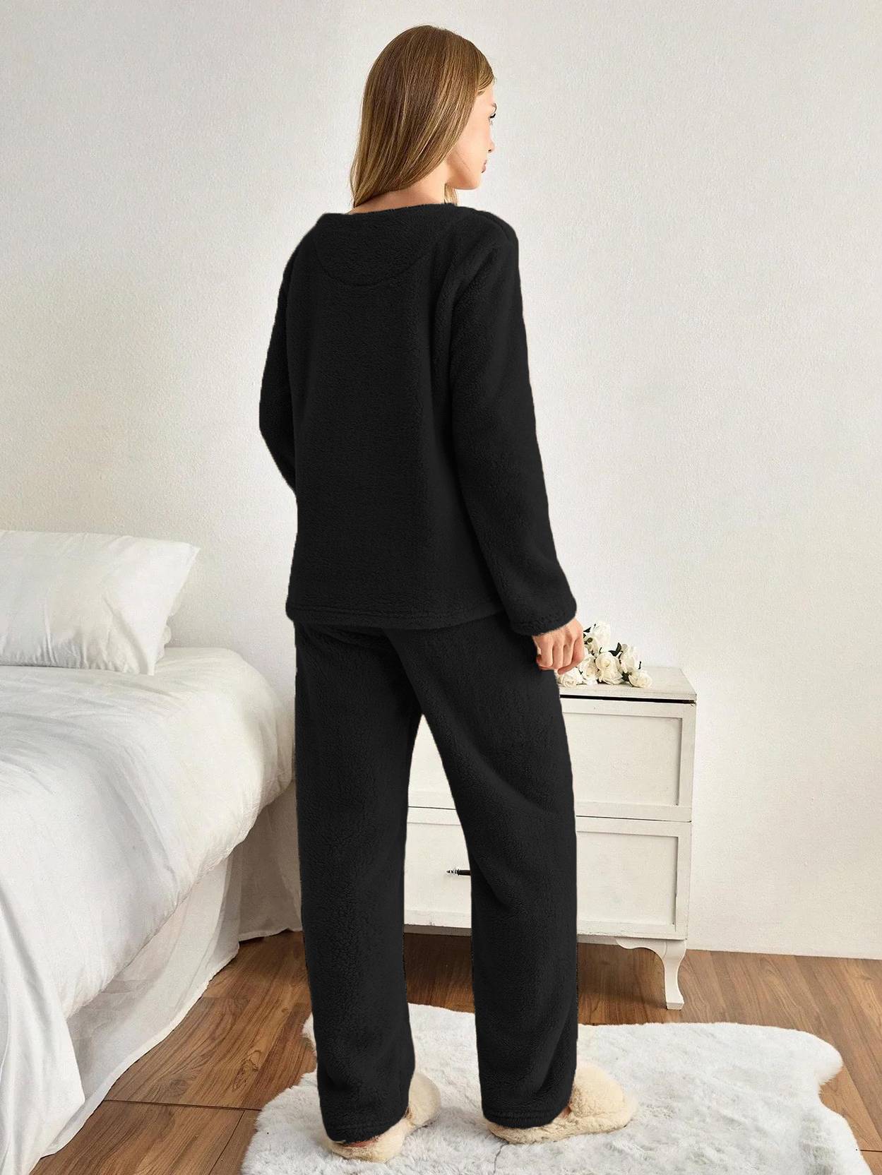 KOTTY  Women Night Suit Set Black Solid - Image 4