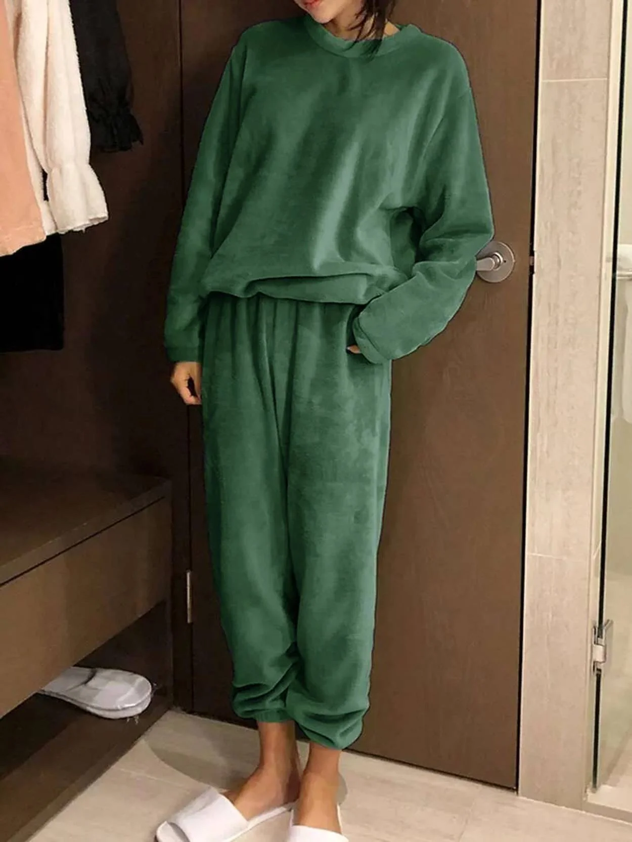 KOTTY  Women Night Suit Set Green Solid - Image 4