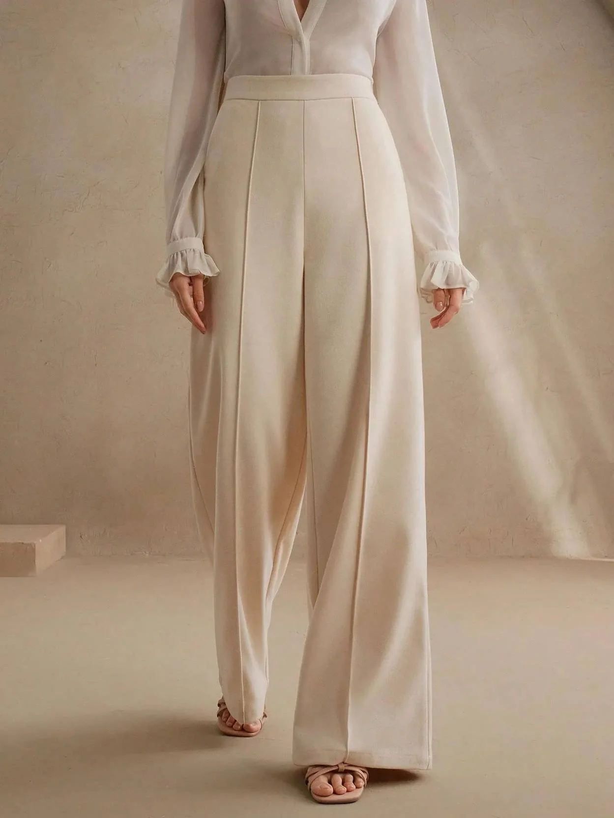 KOTTY Women Relaxed Beige Viscose Rayon Trousers - Image 3