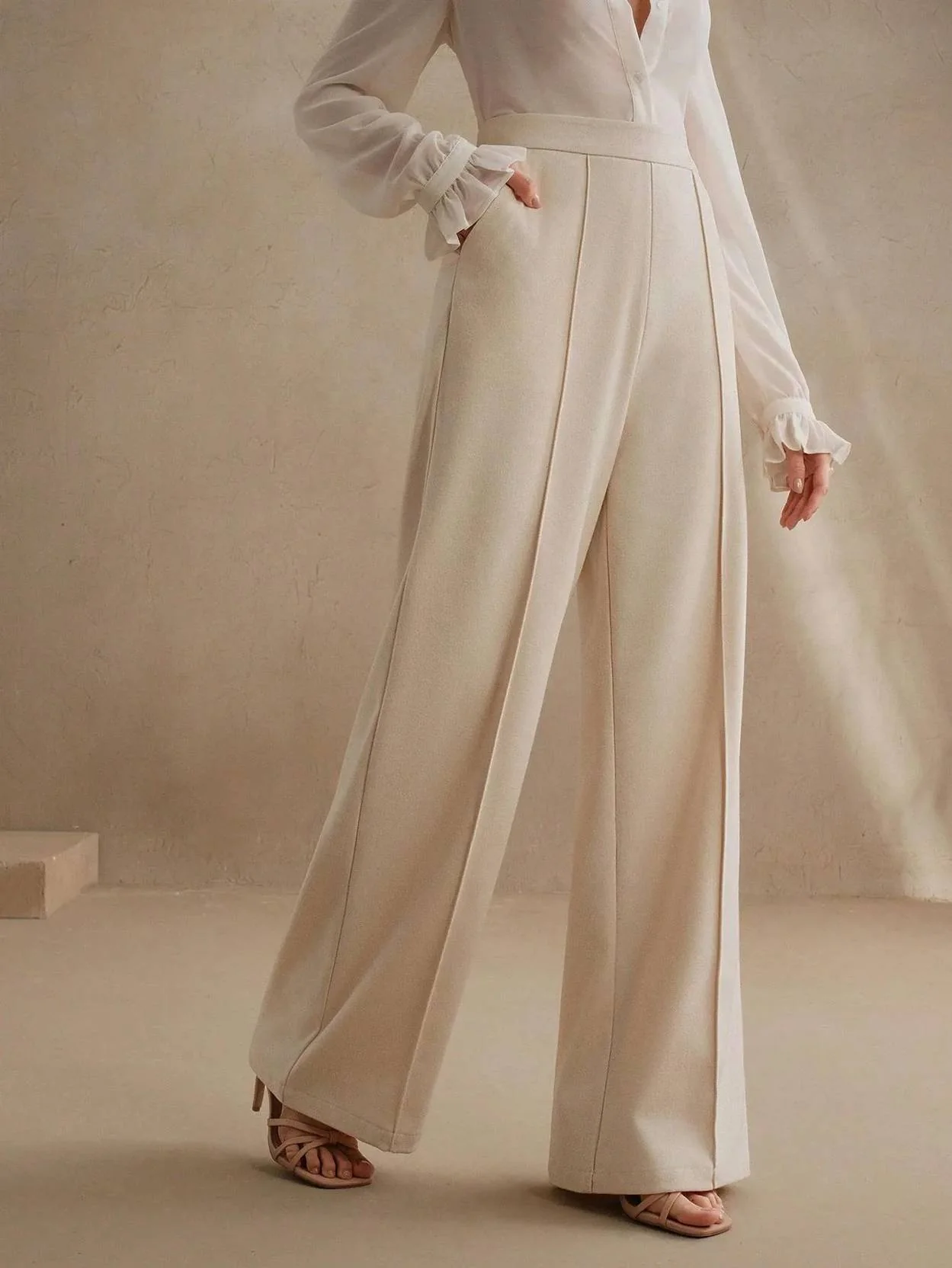 KOTTY Women Relaxed Beige Viscose Rayon Trousers - Image 5