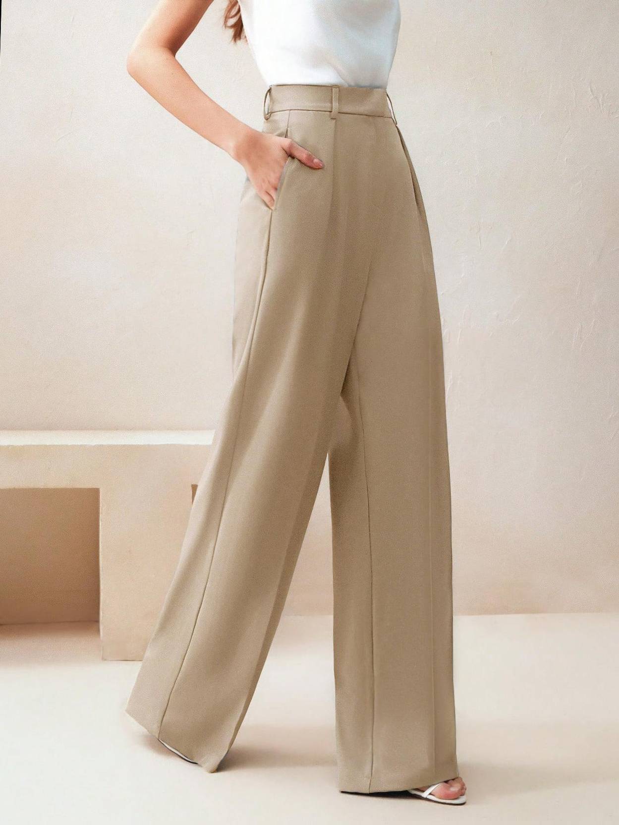 KOTTY Women Relaxed Beige Viscose Rayon Trousers - Image 3