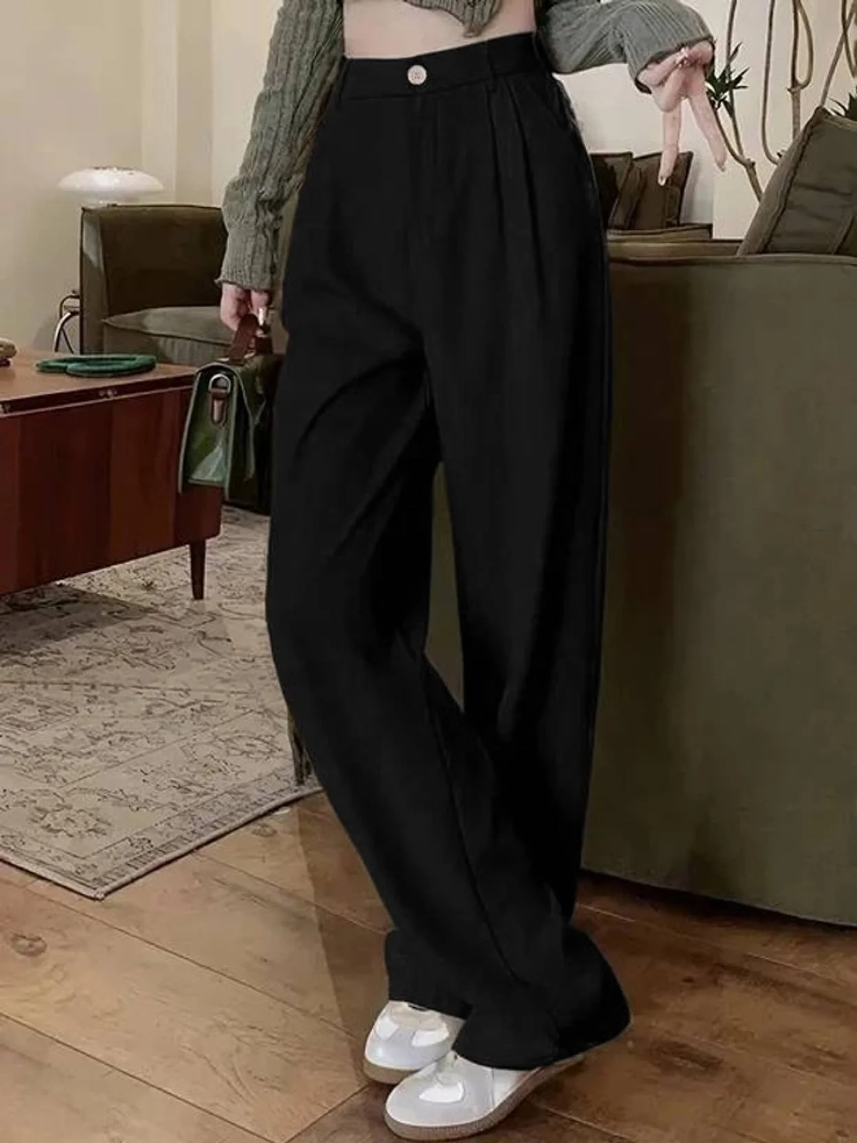 KOTTY Women Relaxed Black Cotton Blend Trousers - Image 3