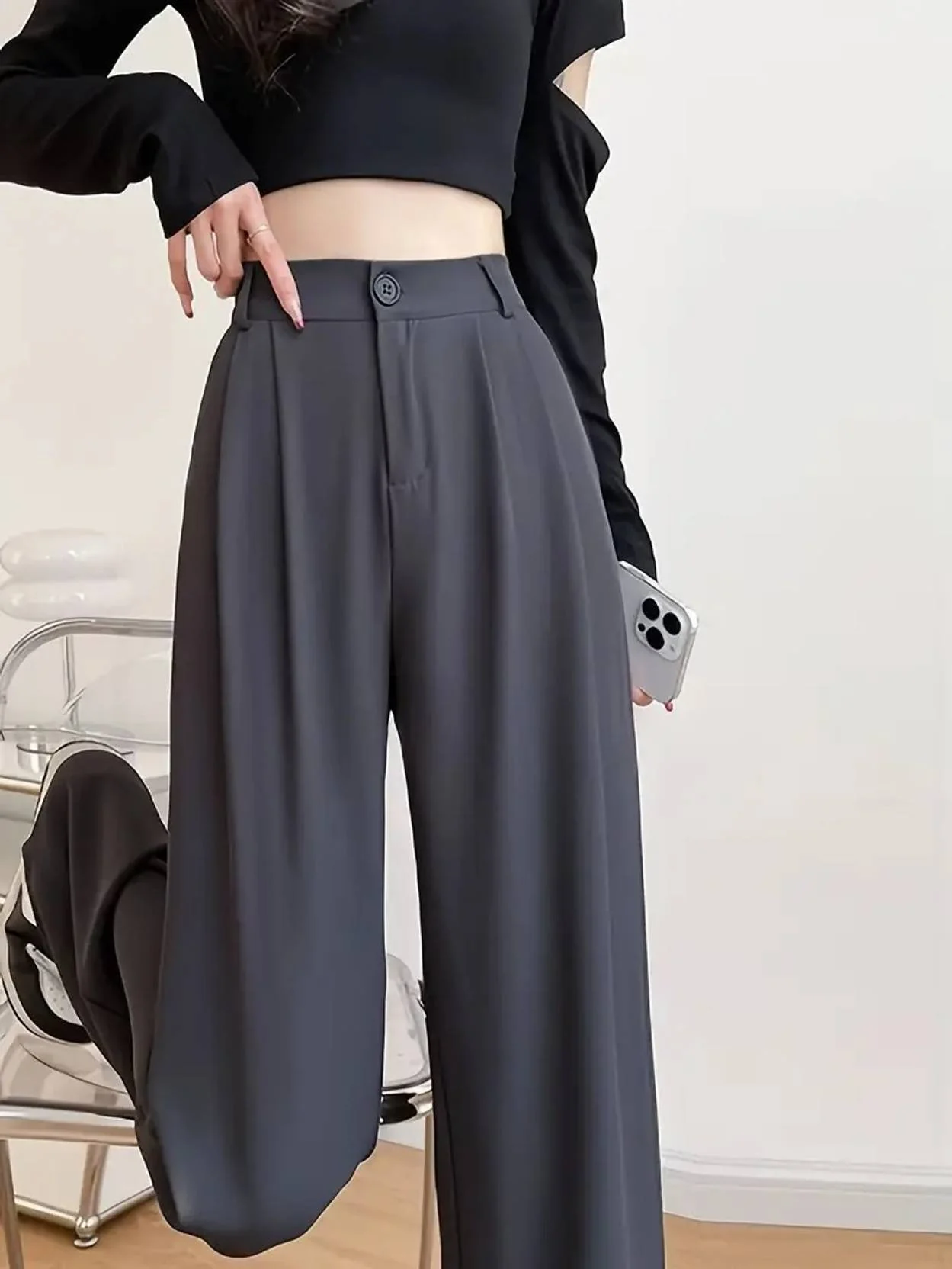 KOTTY  Women Relaxed Grey Cotton Blend Trousers - Image 3