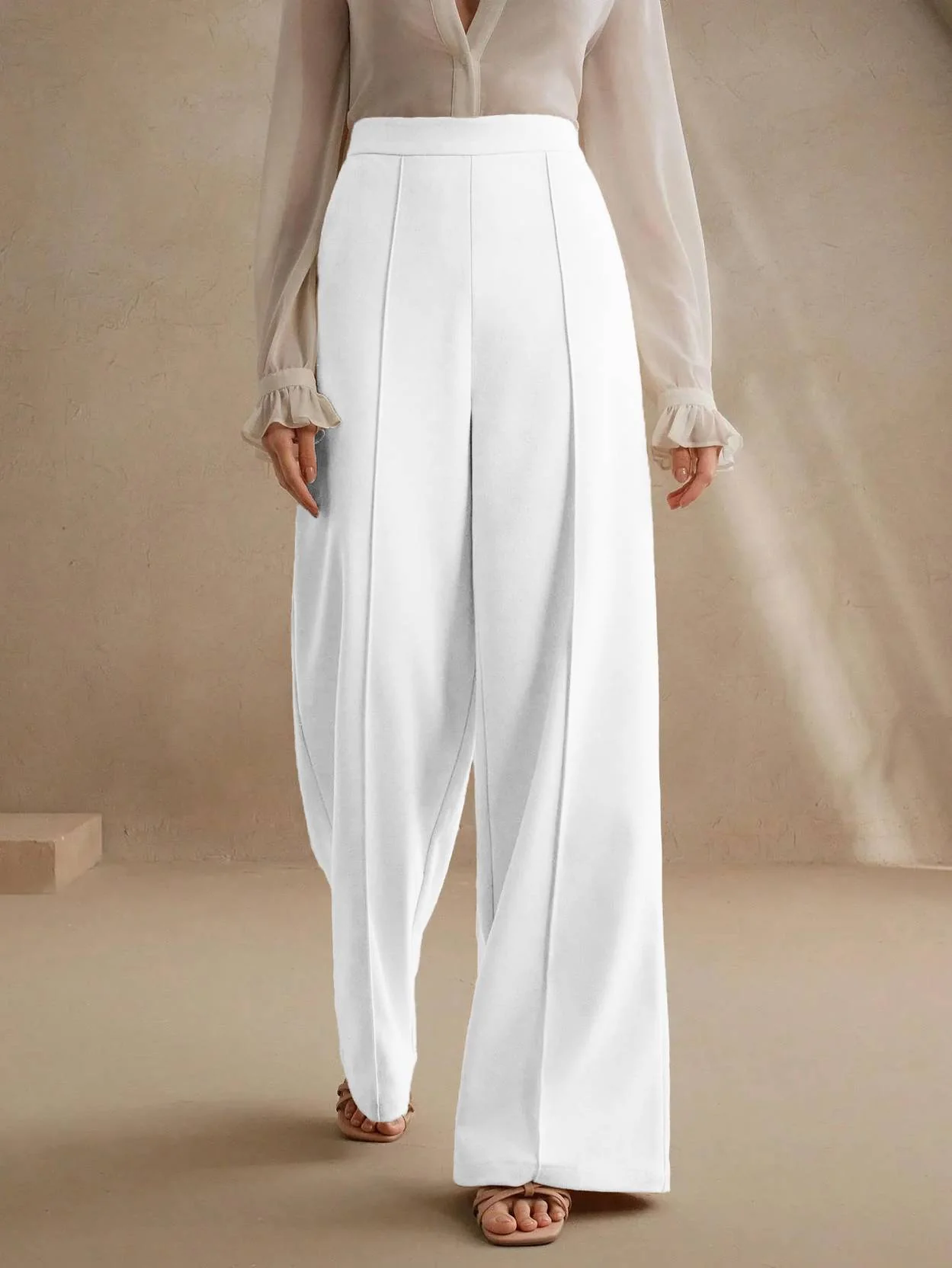 KOTTY  Women Relaxed White Viscose Rayon Trousers - Image 3