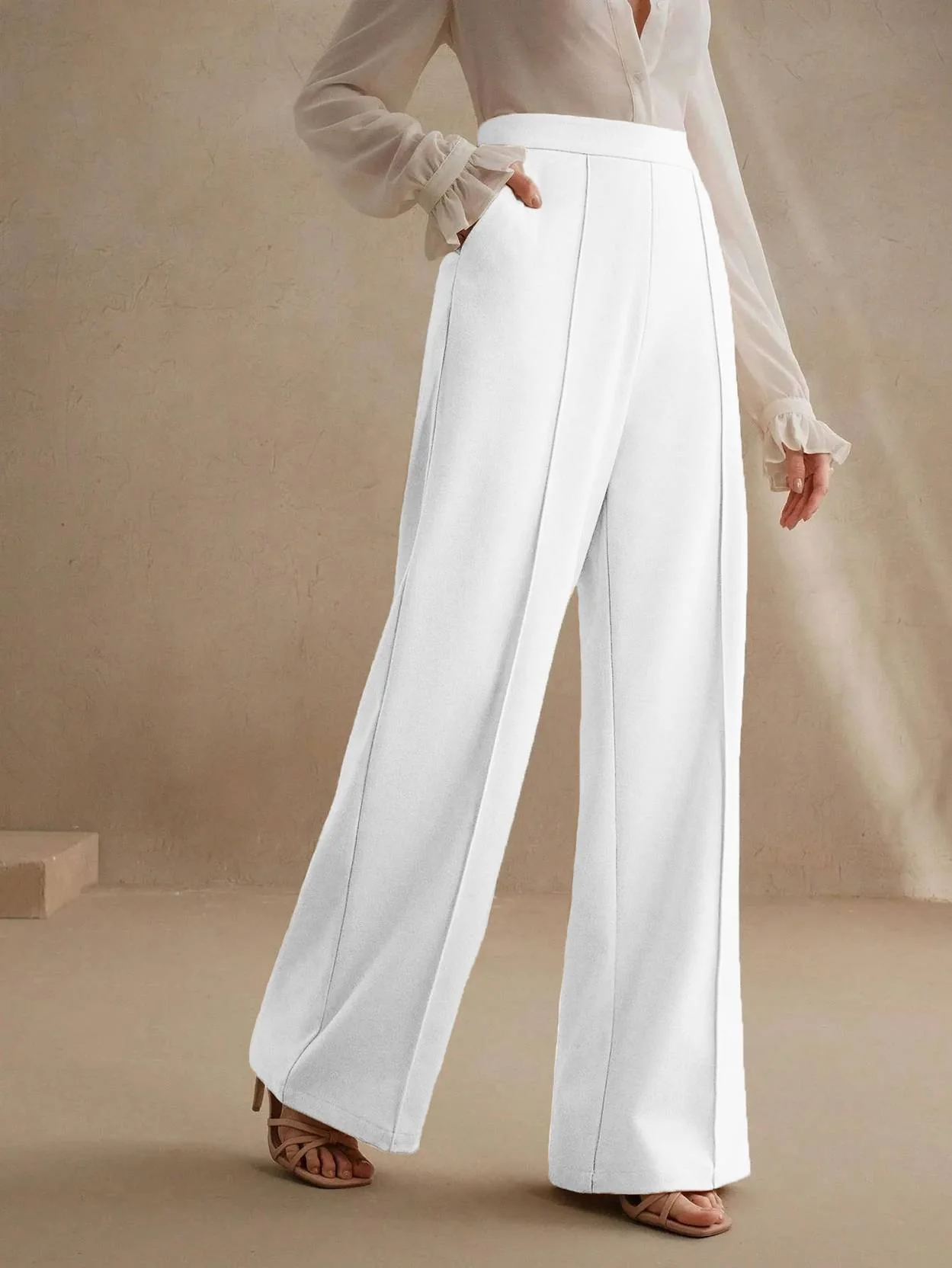 KOTTY  Women Relaxed White Viscose Rayon Trousers - Image 4