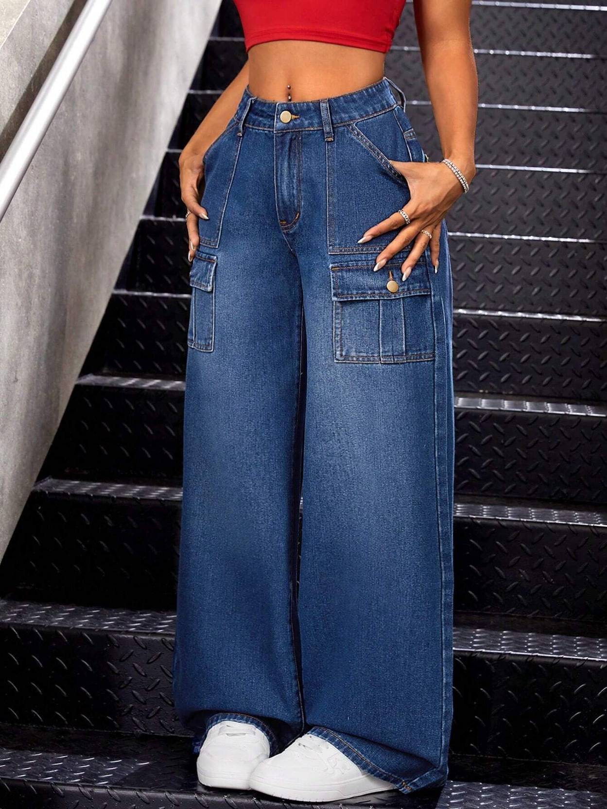 KOTTY Women Straight Fit Mid Rise Dark Blue Jeans - Image 5