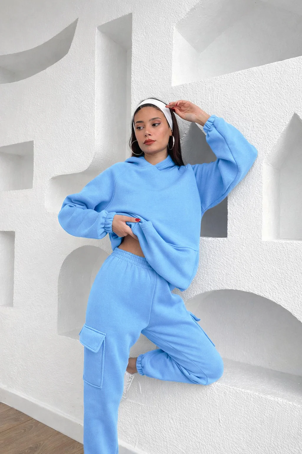 Sky Blue Cozy Hoodie & Cargo Jogger Set - Image 5